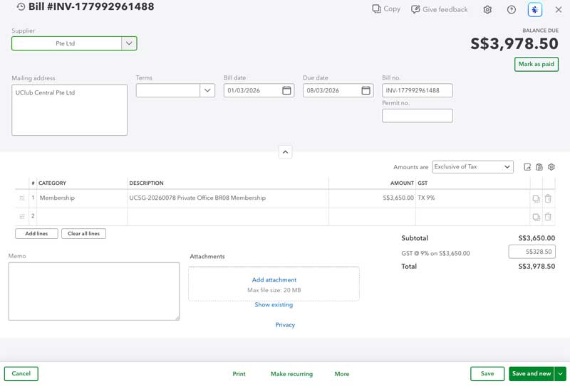QuickBooks Bill