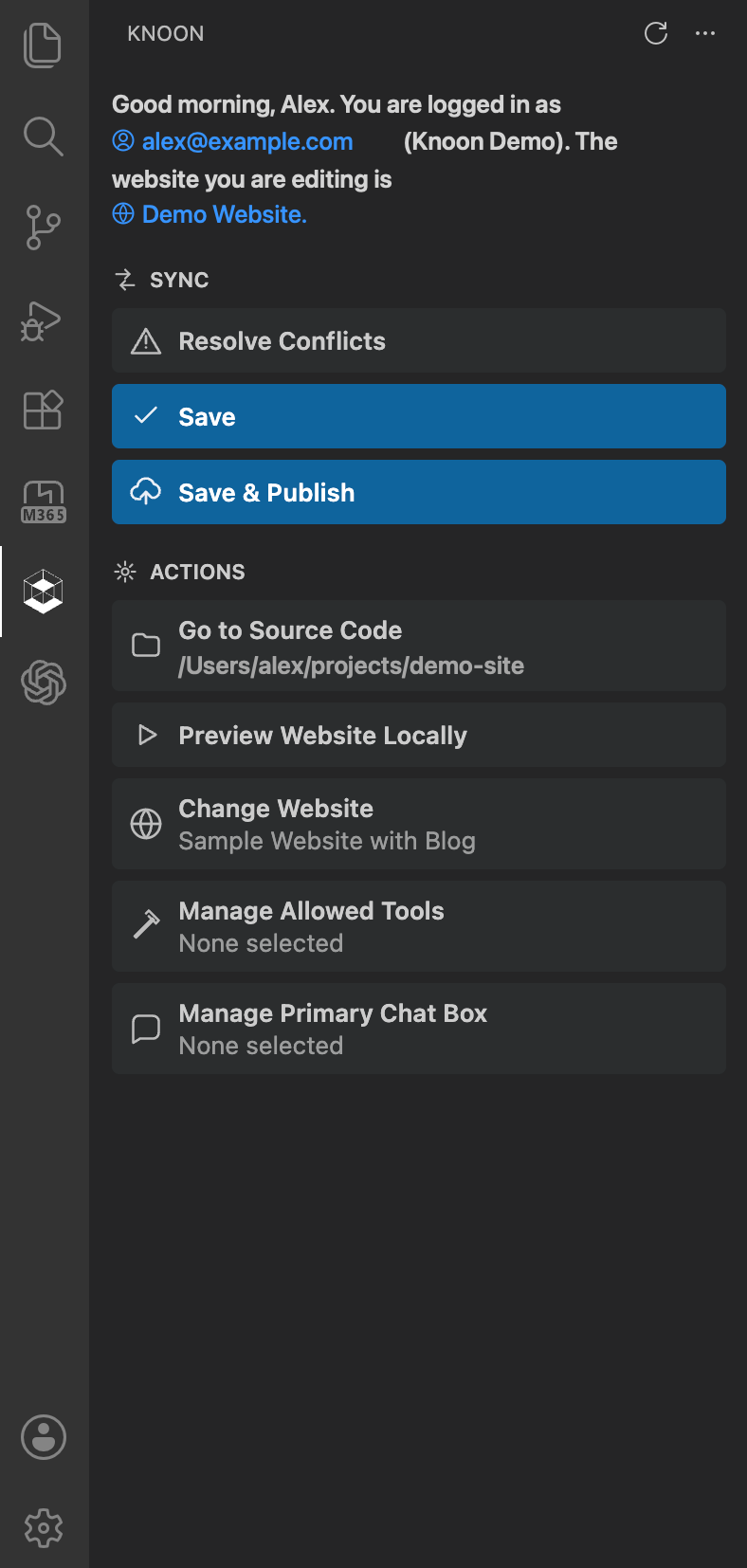 Knoon sidebar in VS Code